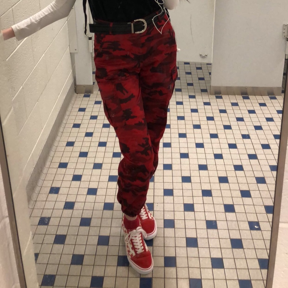 Red camo utility pants joggers